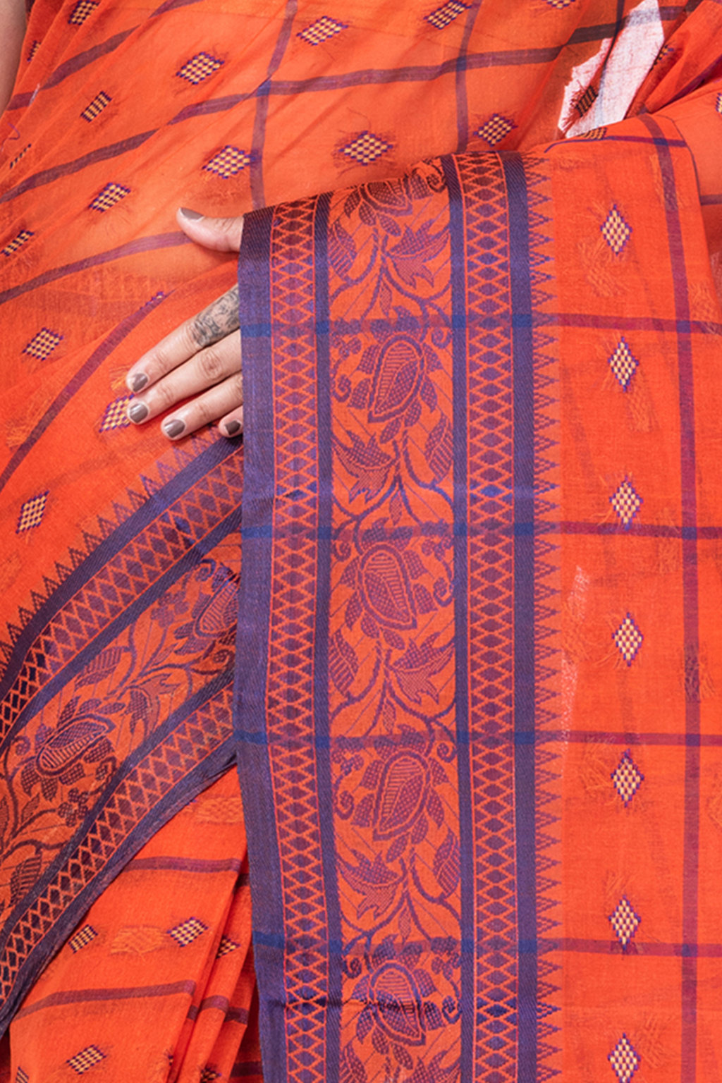 Orange Pure Cotton Diamond_Tant Tant Saree (644)